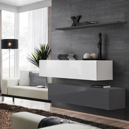 Komoda su stalčiais + lentyna Switch Sb II Graphite/White/Graphite paveikslėlis