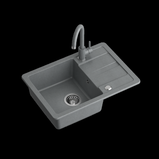GO- SMART GRAY 1 kg granito kriauklė z/o (62x44x17,5) su spalvotu maišytuvu ir rankiniu sifonu su dangteliu paveikslėlis