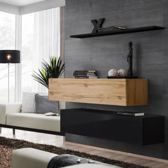 Komoda + lentynos jungiklis Sb II Black/Wotan/Black paveikslėlis