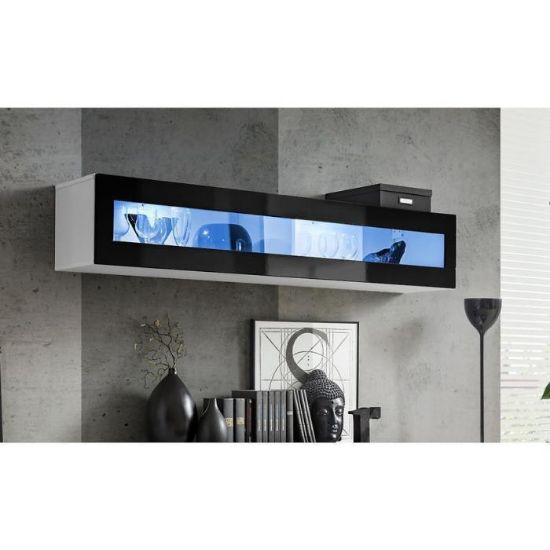 Sieninė spintelė Fly 51+Stiklas juoda/balta + LED paveikslėlis