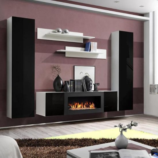 Vitrina + Bio-židinys Fly M1 juoda/balta paveikslėlis