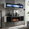 Vitrina + Bio-židinys Fly N2 + stiklas Juoda/balta paveikslėlis
