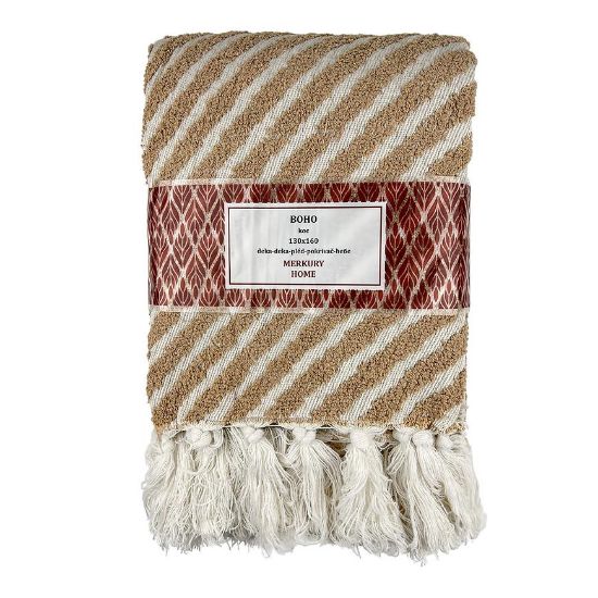 Boho antklodė 130x160 beige Mercury Home paveikslėlis