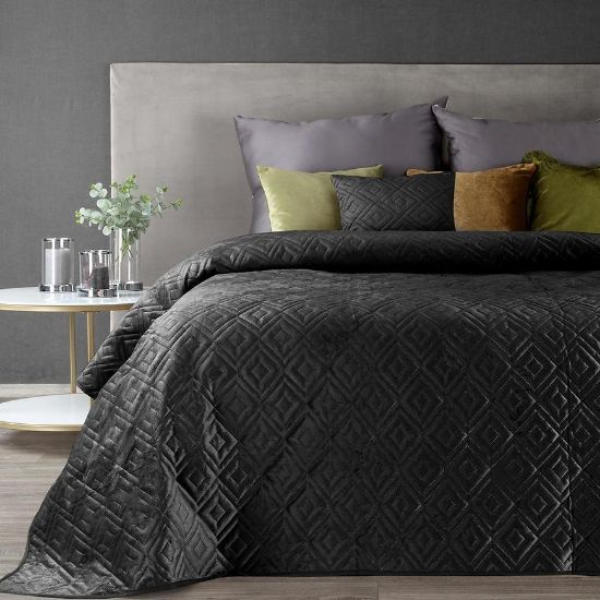 ARIEL 3 lovos užtiesalas iš minkšto aksomo su švelniu blizgesiu, dygsniuotas karštu presu 220x240 juoda 378979 paveikslėlis