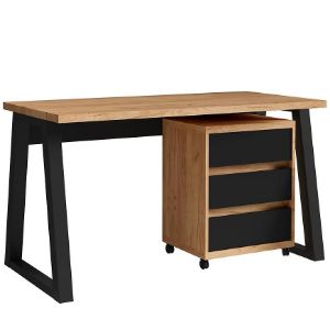 Paveikslėlis Iga I rašomasis stalas + pjedestalas Ąžuolas Craft / juodas matinis