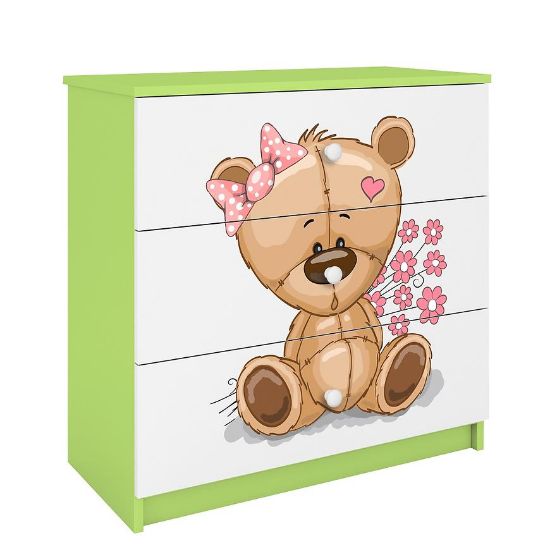 Vaikiška komoda Babydreams Green - Teddy Bear Flowers paveikslėlis