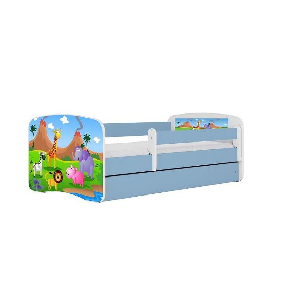 Vaikiška lova su čiužiniu ir stalčiumi Babydreams Blue 70x140 Safari paveikslėlis