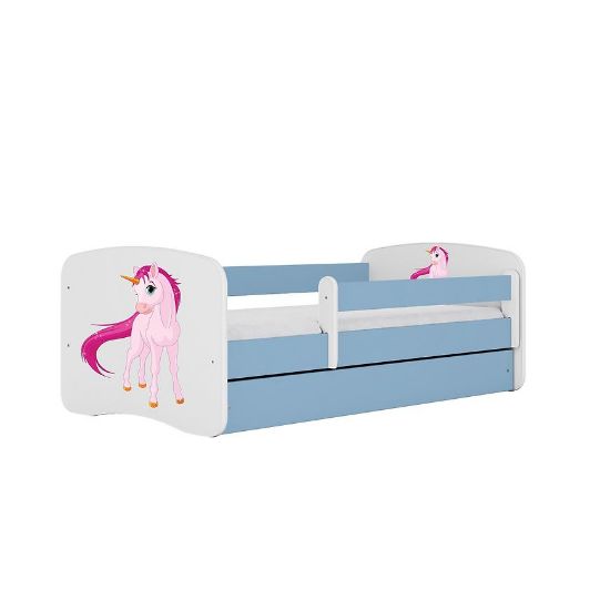 Vaikiška lova su čiužiniu ir stalčiumi Babydreams Blue 80x160 Vienaragis paveikslėlis