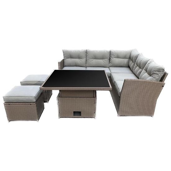 Technorattano komplektas sofa+2 pufai+stalas rudas paveikslėlis