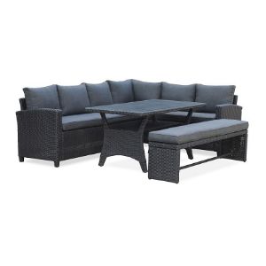Paveikslėlis Stockholm Black technorotango kampinė sofa su aukštu polimedžio stalu ir suolu