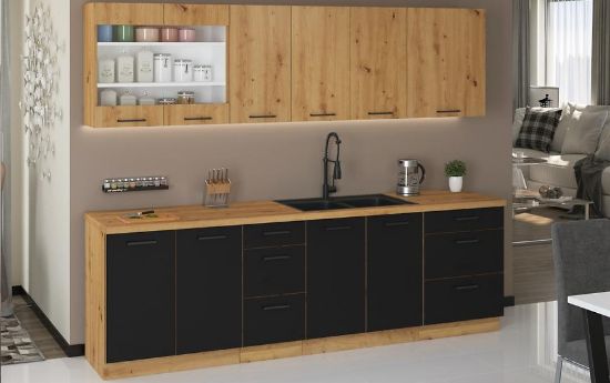 Virtuvė Modena 260cm juoda/ ąžuolo artisan paveikslėlis