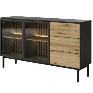 Paveikslėlis Komoda Lang C 150 2D3S + LED juoda / ąžuolas evoke