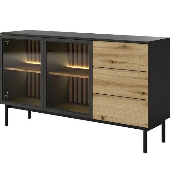 Komoda Lang C 150 2D3S + LED juoda / ąžuolas evoke paveikslėlis
