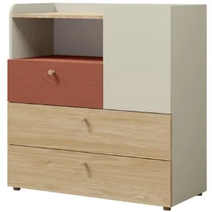 Paveikslėlis Komoda Yuki 10 Coral/Grey Beige/Oiled Oak