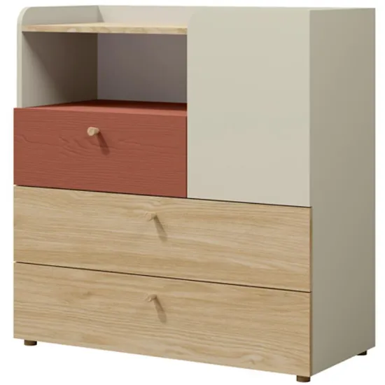 Komoda Yuki 10 Coral/Grey Beige/Oiled Oak paveikslėlis